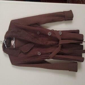 Faux suede sweater with tie waist